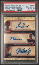Marketplace image: 2023 SUPERFRACTOR 1/1 GREG MADDUX/JOHN SMOLTZ/TOM GLAVINE 1/1 PSA 10 AUTO 10