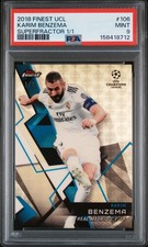 Marketplace image: 2018 FINEST CHAMPIONS LEAGUE SUPERFRACTOR 1/1 #106 KARIM BENZEMA 1/1 PSA 9