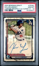Marketplace image: 2024 BOWMAN DRAFT CHROME PROSPECT AUTOS #CPAKL KELLON LINDSEY 1/1 PSA 10