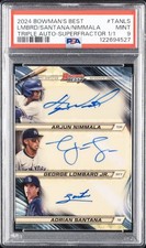 Marketplace image: 2024 SUPERFRACTOR 1/1 ADRIAN SANTANA/ARJUN NIMMALA/GEORGE LOMBARD JR. 1/1 PSA 9