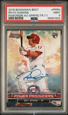 Marketplace image: 2018 BOWMAN'S BEST POWER PRODUCERS AUTO-SUPERFRACTOR 1/1 RHYS HOSKINS 1/1 PSA 9