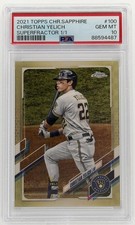 Current marketplace image for 2021 Topps Chrome Sapphire #100 Christian Yelich Superfractor 1/1