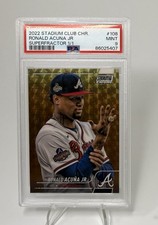 Marketplace image: 2022 Topps Stadium Club Chrome Ronald Acuña Jr #108 Superfractor 1/1 PSA 9