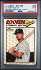 Marketplace image: 2026 Topps Heritage - Ezequiel Tovar Superfractor 1/1 #179 Chrome Rockies