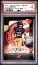Marketplace image: 2024 Topps Chrome Cosmic First Flight Blake Corum Auto Superfractor 1/1 PSA 9
