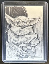 Marketplace image: 2025 Topps Chrome Star Wars Oscar Chavez Sketch Card Grogu Silver Foil Auto #1/1