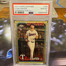 Marketplace image: Topps 2024 Chrome Sapphire Evan Carter RC SuperFractor 1/1 #280 PSA 10