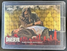 Marketplace image: 2025 Topps Chrome Marvel Karen Holds onto Foggy Daredevil SuperFractor #1/1