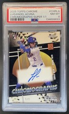 Current marketplace image for 2025 Topps Chrome #1 Luisangel Acuna Chromographs RC Superfractor 1/1
