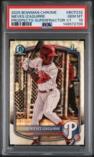 Marketplace image: 2025 Bowman Chrome Prospect #BCP232 Nieves Izaguirre Superfractor 1/1 PSA 10