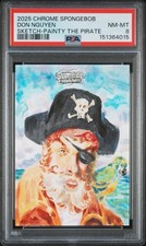 Marketplace image: Painty The Pirate 2025 Topps Chrome SpongeBob Don Nguyen Sketch Auto 1/1 PSA 8