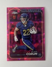 Current marketplace image for 2024 Topps Chrome #219 Blake Corum Papradascha Sapphire Superfractor 1/1