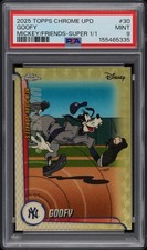 Marketplace image: 2025 TOPPS CHROME UPDATE MICKEY & FRIENDS SUPERFRACTOR GOOFY 1/1 PSA 9 YANKEES