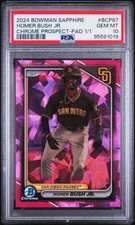 Marketplace image: 2024 Bowman Sapphire Edition Chrome Homer Bush JR. #BCP87 Pad 1/1 PSA 10