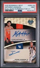 Marketplace image: 2025 Bowman U Kiyan Anthony Jasper Johnson Dual Auto Superfractor #'d 1/1 PSA 9