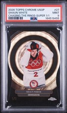Marketplace image: SHAUN WHITE 2026 TOPPS CHROME OLYMPICS SUPERFRACTOR CHASING THE RINGS 1/1 PSA 9