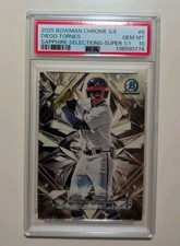 Marketplace image: 2025 Bowman Sapphire Diego Tornes Sapphire Selections Superfractor Braves PSA 10