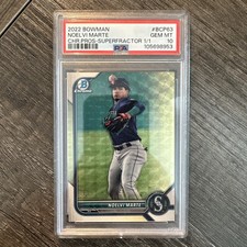 Marketplace image: Noelvi Marte 2022 Bowman #BCP-63 Chrome Prospects Superfractor 1/1 PSA 10
