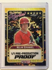 Marketplace image: 2023 Leaf Vivid Proof Angels Nolan Schanuel RC Gold Superfractor Proof # 1/1